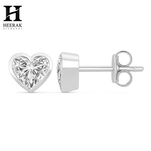 925 Sterling <b>Silver</b> Heart Cut Moissanite <b>Stud</b> Earrings VVS1 D Color Lab Grown Diamond Heart <b>Studs</b> for Women Fine Jewelry - Product Image 6