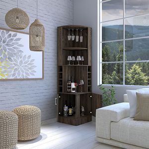 Espresso Syrah <b>Corner</b> <b>Bar</b> Cabinet with Two External Shelves - Product Image 2