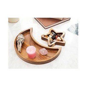 Ramadan Eid Festival Single Tier Natural Wooden Reusable Storage Tray with Moon Festival Ornament Home <b>Snacks</b> Party Decorations - Product Image 4