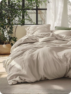 Ensemble de couette en lin vert quatre pièces avec taies d'oreiller, literie tissée unie pour chambre à coucher - Product Image 6