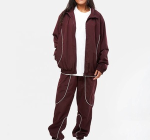 Zip up <b>Nylon</b> Crinkle <b>Track</b> <b>Pants</b> 2 Piece Set Men Streetwear With Piping Elastic Cuffs Unisex <b>Nylon</b> Windbreaker Tracksuit For Men - Product Image 2