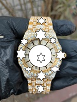 Montre de luxe en or jaune, cadran rond analogique à quartz, saphir, lumineux, fermoir pliant, design tendance pour homme