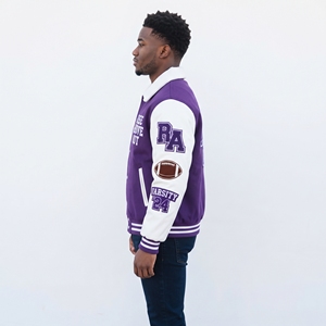 Chaqueta Varsity para hombre, chaqueta de béisbol con parche bordado de cuero, manga larga, cuello vuelto, estampada, con botones, ropa de calle de invierno - Product Image 6