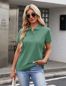 Polo pour femmes en coton à 3 boutons, manches courtes, grande taille, personnalisable, vente en gros - Product Image 1