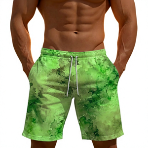 <b>Men's</b> Orange Tie Dye Double Layer Breathable Polyester/Cotton Board Shorts Mid Waist Drawstring Quick Dry Casual Swim <b>Trunks</b> - Product Image 3