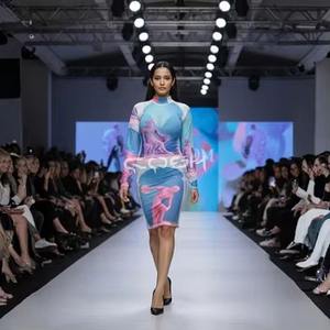 Vestido Mini de Malla Elástico Azul y Rosa con Estampado de Esculturas, de Moda, Ajustado, para Fiesta, para Mujer, de Última Tendencia - Product Image 1