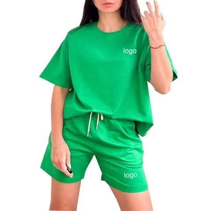 Ensemble 2 pièces OEM pour femme : T-shirt col rond et short à cordon de serrage, coupe ample, personnalisable avec logo, tenue décontractée printemps-été - Product Image 5