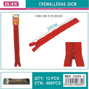 Cerniera Ilan 20 cm colore rosso per cucito e artigianato - Product Image 3