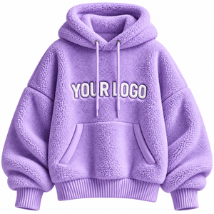Unisex <b>Sherpa</b> <b>Fleece</b> Hooded Sweatshirt Oversized Fit Front Logo Print Winter Warm Solid Color Regular Sleeve Knitted Style - Product Image 5