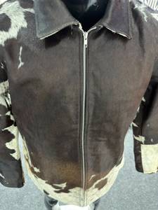 Blouson en cuir de vachette pour homme White Stitch International, imprimé animal, col rabattable, fermeture éclair, hiver, décontracté, épais, imitation cuir - Product Image 3