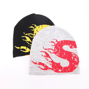Multi Color Beanie Black And Gray Jacquard Beanie <b>Hat</b> With Yellow And Red S Logo Street Style Unisex Adult 56-58CM Casual Wear - Product Image 6