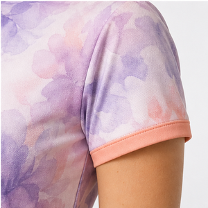 Polo à manches courtes pour femme, logo personnalisé, couleur pastel violet corail marbré, séchage rapide, sublimation, vêtements de sport pour le golf - Product Image 5