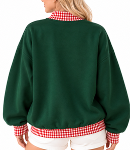 Sudadera de cuello alto de algodón personalizada para mujer, diseño de letras a cuadros, acanalada, oversize, ecológica, ropa de invierno - Product Image 3