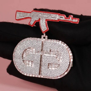 Fully Iced Out Custom Moissanite <b>Pendant</b> Hip Hop <b>Pendant</b> Gun Bail <b>Pendant</b> Enamel Latter <b>Pendant</b> Personalized <b>Initial</b> <b>Pendant</b> - Product Image 4