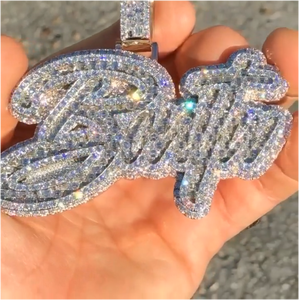 Pendentif personnalisé en argent pour homme, serti de moissanite VVS et de diamants de laboratoire, avec logo ou nom, style Hip Hop, passe le testeur de diamant - Product Image 2