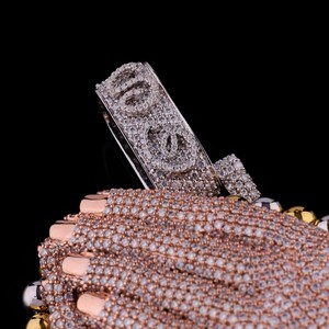 Collier pendentif en argent 925 plaqué or rose avec croix chrétienne et mains en prière, orné de moissanite, style hip-hop tendance - Product Image 4