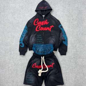 Conjunto Deportivo CashCount Morado con Chaqueta con Capucha y Cremallera y Pantalones Cortos, Ropa Deportiva Transpirable de Manga Larga con Bolsillos Laterales para Otoño - Product Image 4