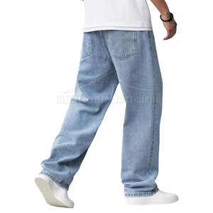 High Quality Straight Casual <b>Elastic</b> <b>Waist</b> Baggy <b>Jeans</b> for Supply Sustainable Cotton Loose Fit Adult Wears - Product Image 3