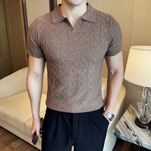 เสื้อโปโลผู้ชายแบบสวมใส่สบายสำหรับฤดูใบไม้ร่วงและฤดูหนาว ทรงเข้ารูป แขนสั้น คอปกพับได้ ถักทออย่างประณีต - Product Image 3