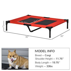Cuccia rinfrescante rialzata per cani da 91x76 cm con ventilazione a rete, colore rosso - Product Image 2