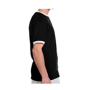 Camiseta de algodón de manga corta para hombre, color azul claro, corte regular, con ribete en contraste, cuello redondo, estilo casual - Product Image 4