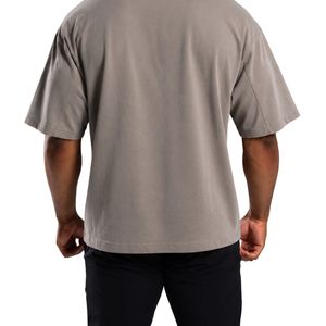 เสื้อยืดโอเวอร์ไซส์สีเทาหินสำหรับผู้ชาย ผ้าฝ้ายฟอก คอกลม ทรงหลวม สไตล์ลำลอง เสื้อผ้าสตรีทแวร์ - Product Image 4