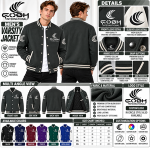 Chaqueta Varsity para hombre en color negro con bloques de color, botones a presión, cuello alto, estilo deportivo y urbano. - Product Image 6