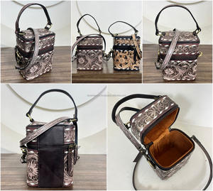 Estuche de tocador cosmético de cuero de vaca mecanizado a mano occidental de tendencia con asa y correa organizador de maquillaje cosmético de belleza de viaje para mujer - Product Image 3