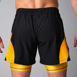 Men's Quick Dry Eco-Friendly Breathable 2-in-1 Sports Shorts Double-<b>Layer</b> Running Anti-Slip Side Pockets <b>Mid</b> Waist Knee-Length - Product Image 2