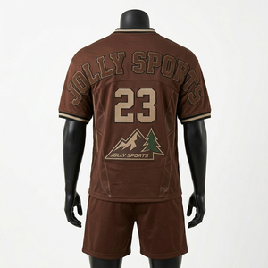 Ensemble maillot et short de football en polyester interlock premium 190 GSM, marron, impression de logo personnalisé, pour homme - Product Image 2