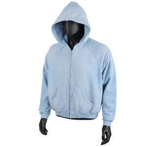 Nouveau sweat à capuche zippé pour homme, coupe courte et carrée, en molleton bouclette 100% coton 400 g/m², uni bleu ciel, à manches raglan, personnalisable - Product Image 1