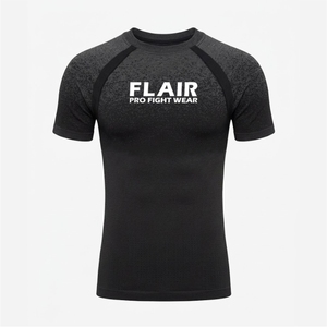 Flair <b>Men's</b> <b>Black</b> Raglan Sleeve Compression <b>Shirt</b> Quick Dry <b>Slim</b> <b>Fit</b> Sporty O-Neck Base Layer - Product Image 2