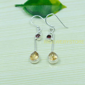 Natural <b>Citrine</b> and Garnet <b>Earrings</b> 925 Sterling Silver Yellow and Red Stone <b>Earrings</b> Dangle <b>Earrings</b> Christmas Gift for Women - Product Image 2
