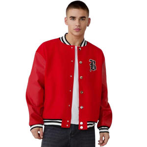 Blouson universitaire unisexe pour hommes et femmes, mélange de laine avec manches en similicuir, style urbain, veste chaude de type varsity, style streetwear - Product Image 1