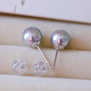 Boucles d'oreilles en perles vertes de paon exquises de style Ba, 925, cercle parfait, taille 10-9 mm, presque parfaites avec une forte luminosité - Product Image 2