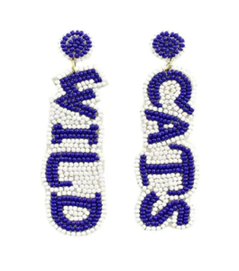 ต่างหูประดับลูกปัดลายแมวป่า งานแฮนด์เมด สีน้ำเงินและสีขาว ต่างหูสำหรับแฟนทีม Nittany Lions เครื่องประดับสำหรับวันแข่งขันจากอินเดีย - Product Image 1