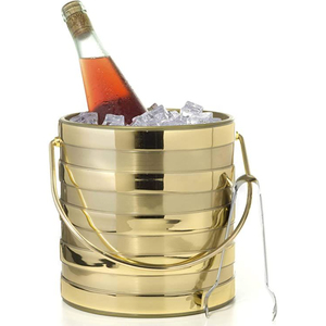 Seau à glace en métal à double paroi isolé en acier inoxydable, finition or brossé, refroidisseur à vin et champagne pour bar et fête - Product Image 1