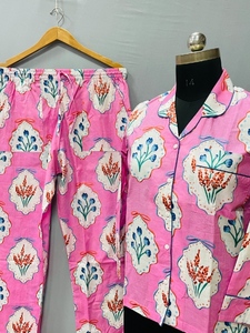 Conjunto de Pijamas de Algodón Puro para Mujer, Transpirable, Estampado a Mano, Traje de Dormir para Verano - Product Image 2