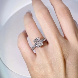 Radiant Cut Moissanite Luxury Cocktail <b>Ring</b> with Pav Band Rhodium Plated Hidden Halo Solitaire for Unisex <b>Men</b> & Women - Product Image 1