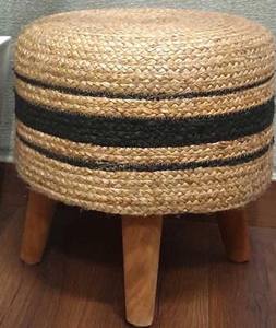 Pouf ottoman en bois et coton jute tressé, design moderne, fait main, ensemble de 2 pièces, multifonctionnel, couleur changeante, mobile - Product Image 1