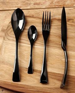 Ensemble de couverts modernes en métal noir avec finition miroir haute brillance, compatible lave-vaisselle, pour la restauration - Product Image 1