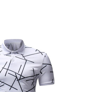 Polo pour homme à imprimé géométrique blanc, manches courtes, tricoté, respirant, style décontracté - Product Image 5