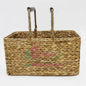 Panier de rangement rectangulaire en jacinthe d'eau naturelle avec poignées, style rustique, bac de rangement multi-usages - Product Image 3