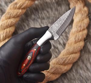 Couteau à lame fixe en acier Damas fait main, avec bolster en acier, étui de transport vertical, manche en bois Pakka, pleine longueur de lame, pour la chasse et le camping, OEM - Product Image 2