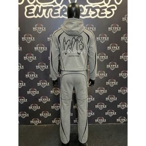 OEM Custom Logo Casual Reflective Jogging Nylon Windbreaker Tracksuit for Men Breathable Lightweight with White Pipping Stripes - Product Image 2