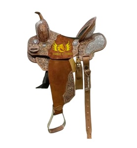 Selle de cheval western en cuir véritable bicolore personnalisée avec accent en strass, durable, siège profond, portable - Product Image 3