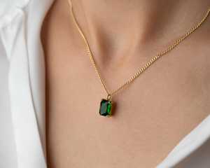 Pendentif émeraude, pierre précieuse verte, argent sterling 925, plaqué or 14 carats, vermeil, classique, élégant, haute qualité, pour femmes et enfants - Product Image 3