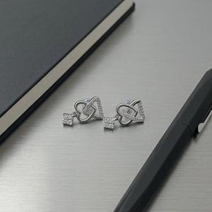 DIVYORO INTERLOCKING HEART and KEY 925 <b>SILVER</b> TRENDS <b>STUD</b> EARRINGS for WOMEN - Product Image 2