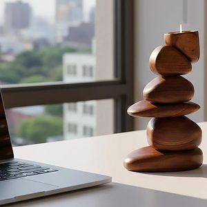 Handcrafted Wooden Pebble <b>Tealight</b> Candle Holder Modern Zen Decorative Candle Stand Home Decor - Product Image 2