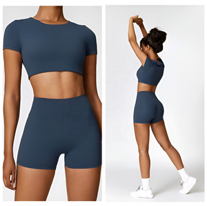 2 uds. Conjuntos de pantalones de entrenamiento de Yoga sin costuras reversibles para mujer con logotipo personalizado estampado Spandex/Material de nailon - Product Image 5